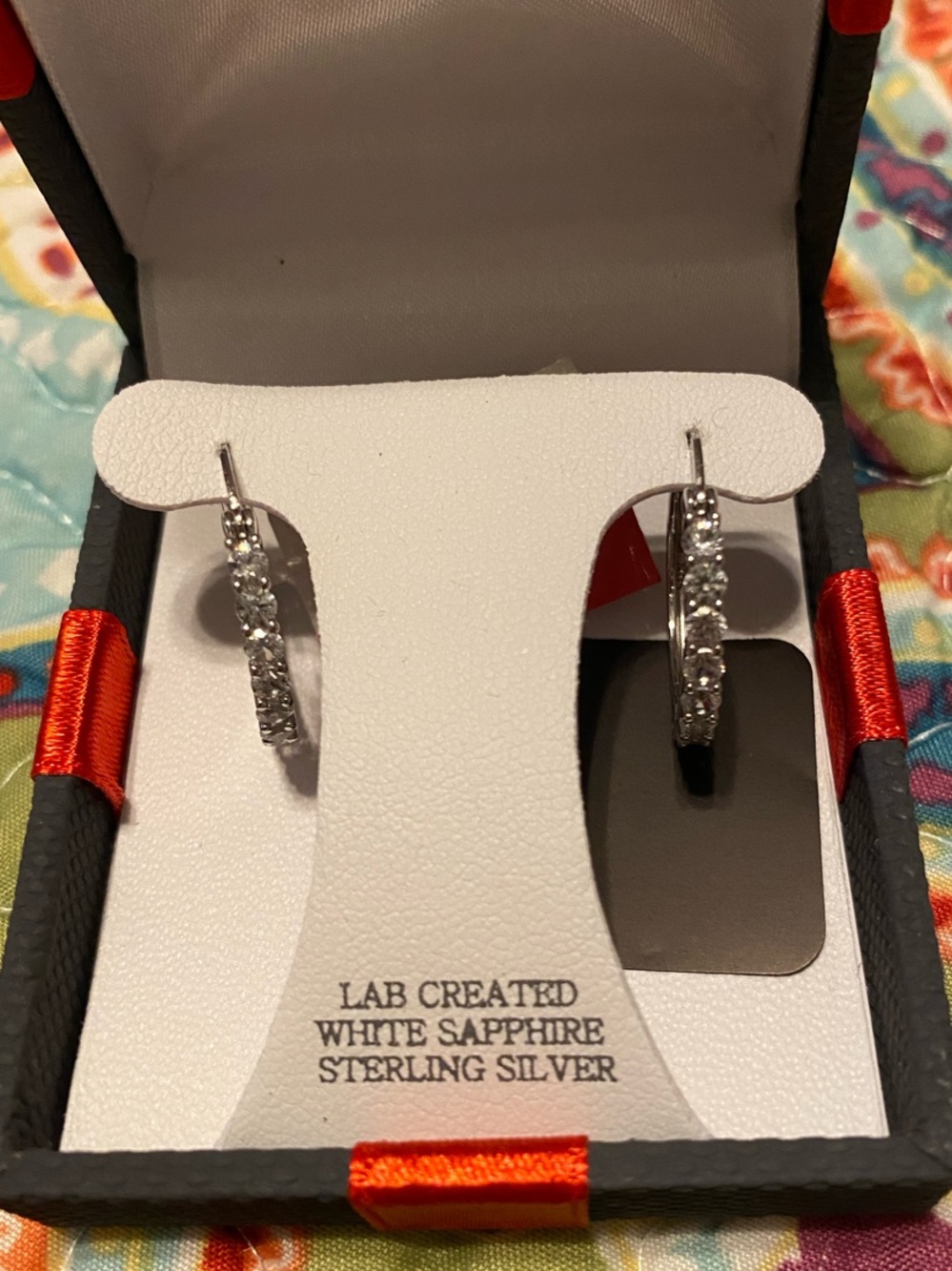 Sterling Silver White Sapphire Hoop Earrings - Lab-Created